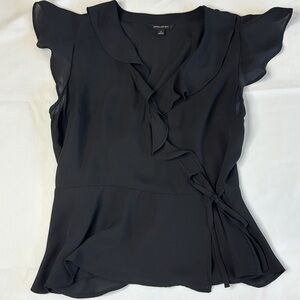 Sheer Black Ruffled Flutter Sleeve Blouse